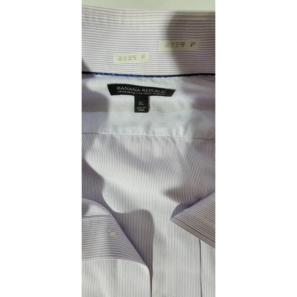 Banana‎ Republic Mens XL Tailored Slim Fit Non-Iron Micro Stripe Shirt Violet